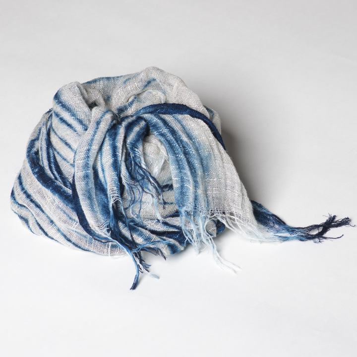 Silk Rayon Natural Indigo Shibori-Dyed Shawl